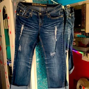 Size 13 Distressed denim shirt pants/capris